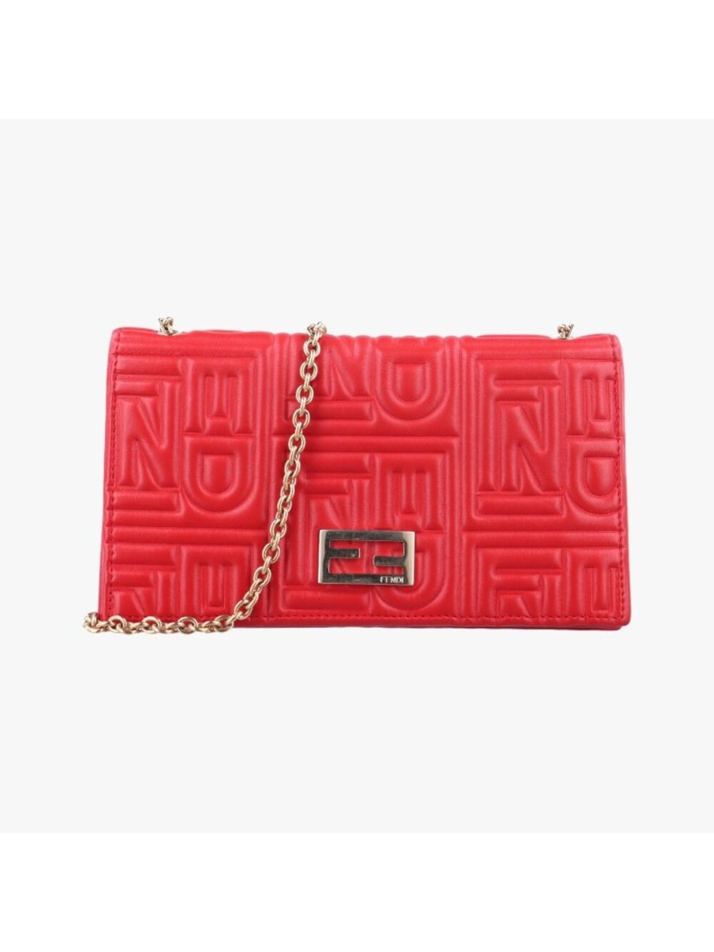 Fendi Embossed Logo Red Lambskin